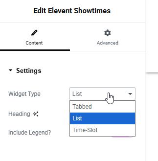 The Elevent Showtimes widget