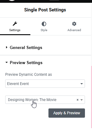 Choosing an event to preview